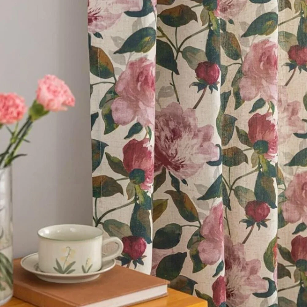 Roses Pink Vintage Floral Curtains